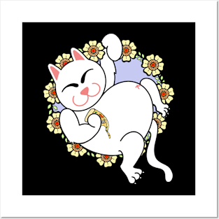 Happy white cat Posters and Art